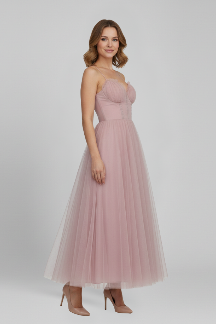 Aurora | Blush Pink Women's Strapless Tulle Skirt Maxi Dress