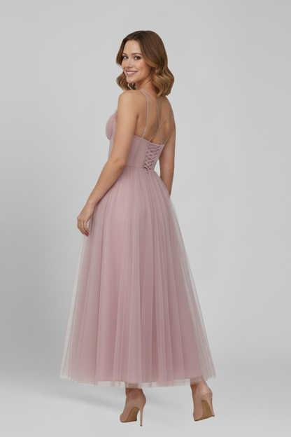 Aurora | Blush Pink Women's Strapless Tulle Skirt Maxi Dress