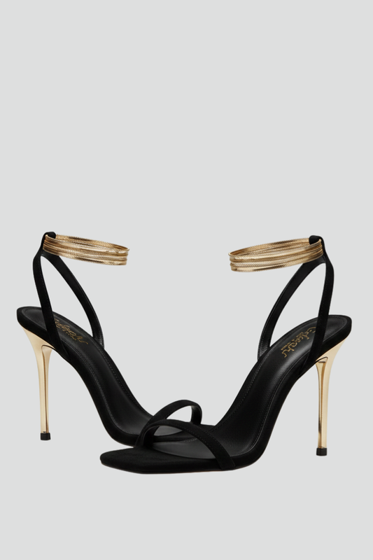 Calista | Women’s Thin Strap High Heel Ankle Sandals in Black Leather