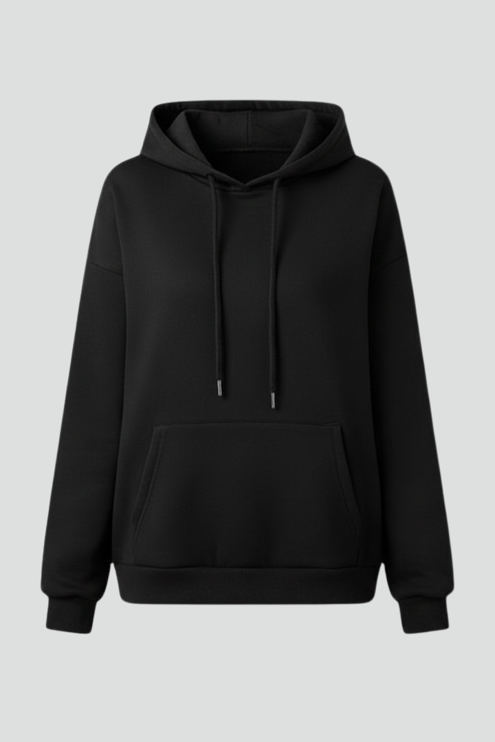 Astrid | Women’s Hoodie in Black with Drawstring Hood and Front Kangaroo Pocket