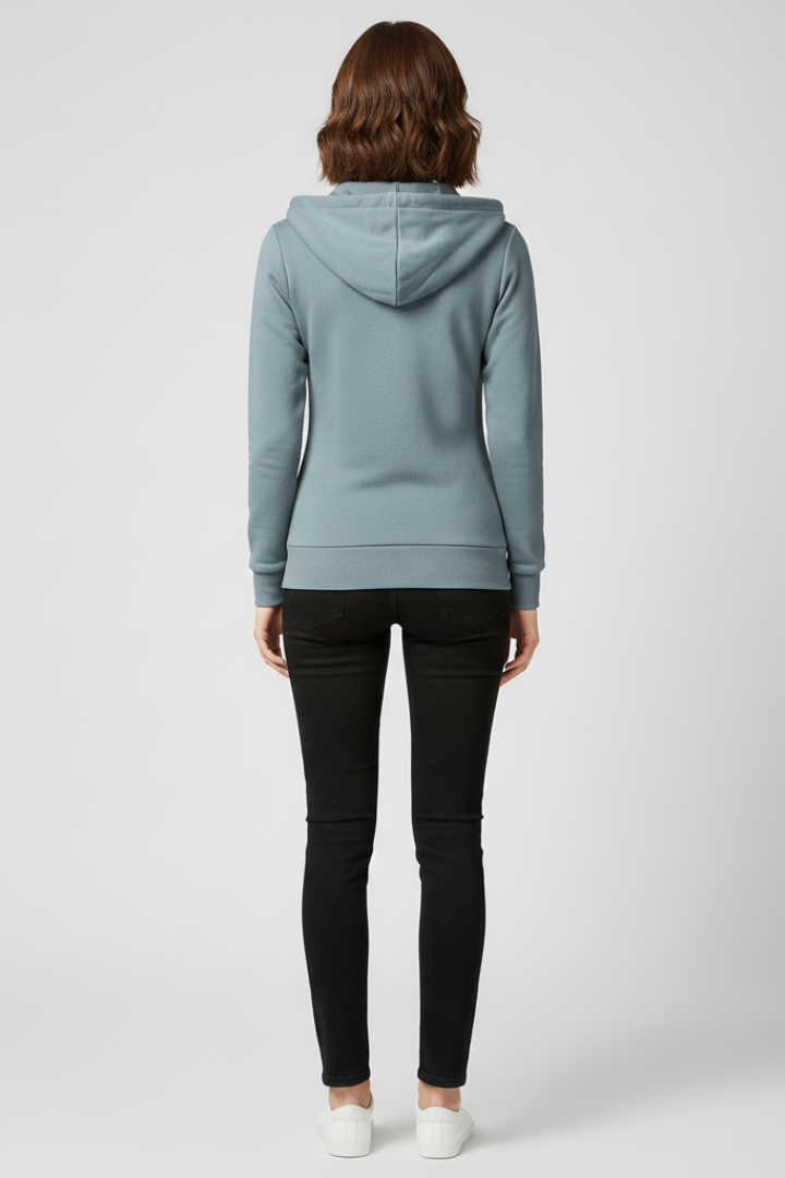 Astrid | Soft Blue Women's Hoodie with Front Zipper and Kangaroo Pockets