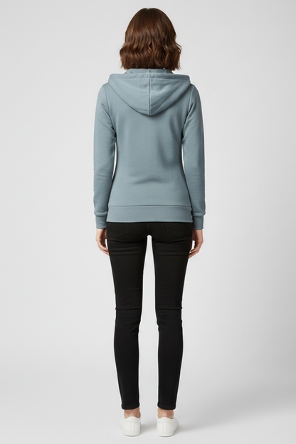 Astrid | Soft Blue Women's Hoodie with Front Zipper and Kangaroo Pockets
