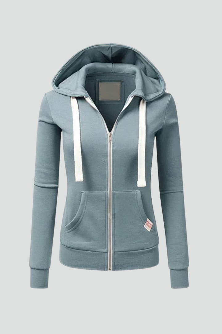Astrid | Soft Blue Women's Hoodie with Front Zipper and Kangaroo Pockets