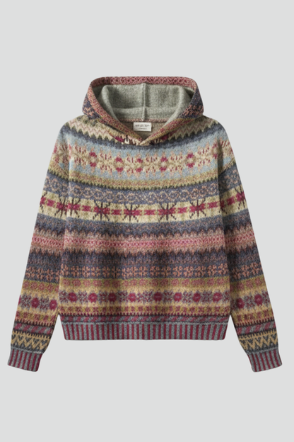 Willow | Women's Multicolor Knit Hoodie with Hood and Ribbed Cuffs