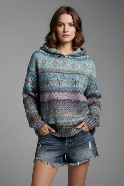 Willow | Women's Multicolor Knit Hoodie with Hood and Ribbed Cuffs