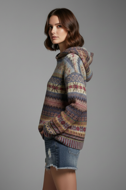 Willow | Women's Multicolor Knit Hoodie with Hood and Ribbed Cuffs