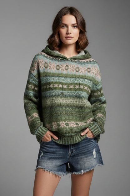 Willow | Women's Multicolor Knit Hoodie with Hood and Ribbed Cuffs