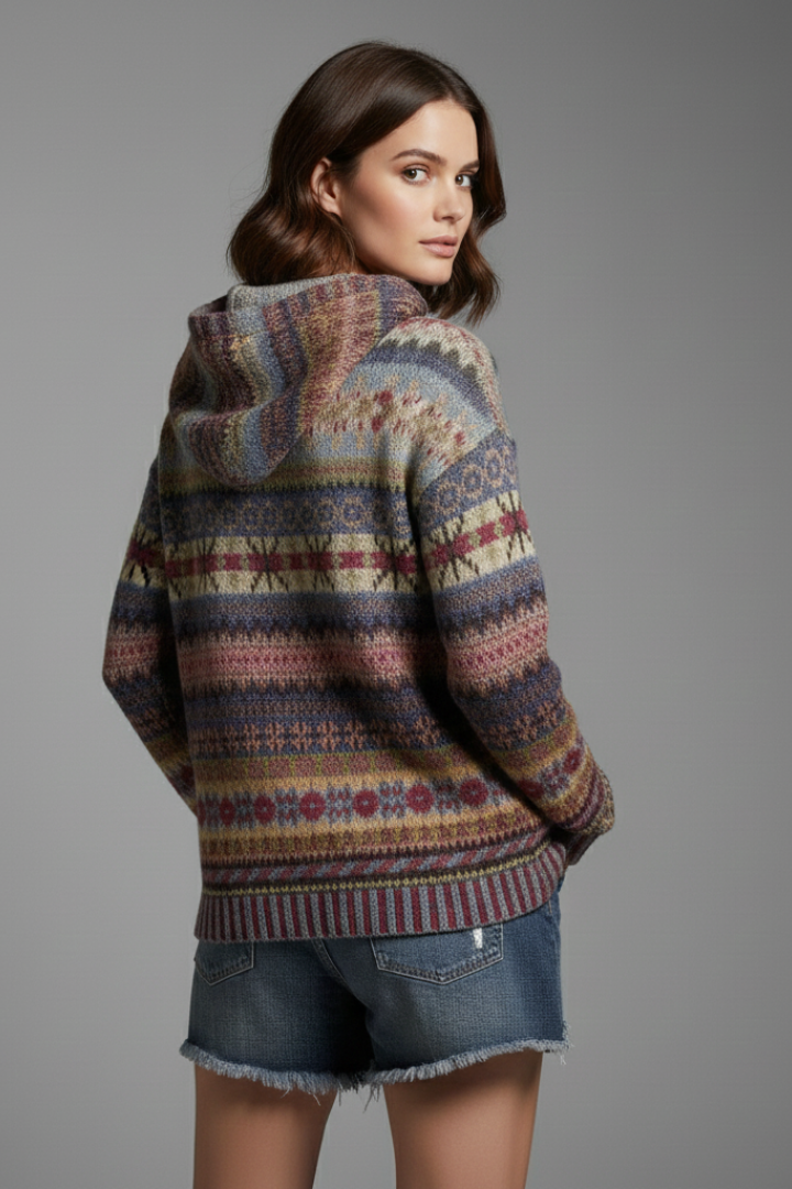 Willow | Women's Multicolor Knit Hoodie with Hood and Ribbed Cuffs