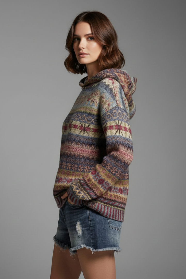 Willow | Women's Multicolor Knit Hoodie with Hood and Ribbed Cuffs