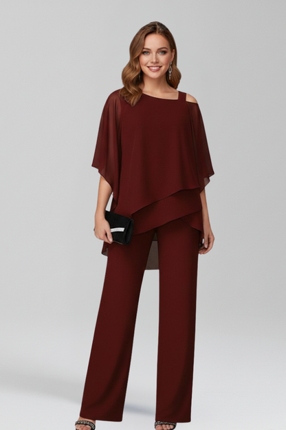 Astrid | Women’s Cold-Shoulder Flowing Wide-Leg Jumpsuit in Navy Blue