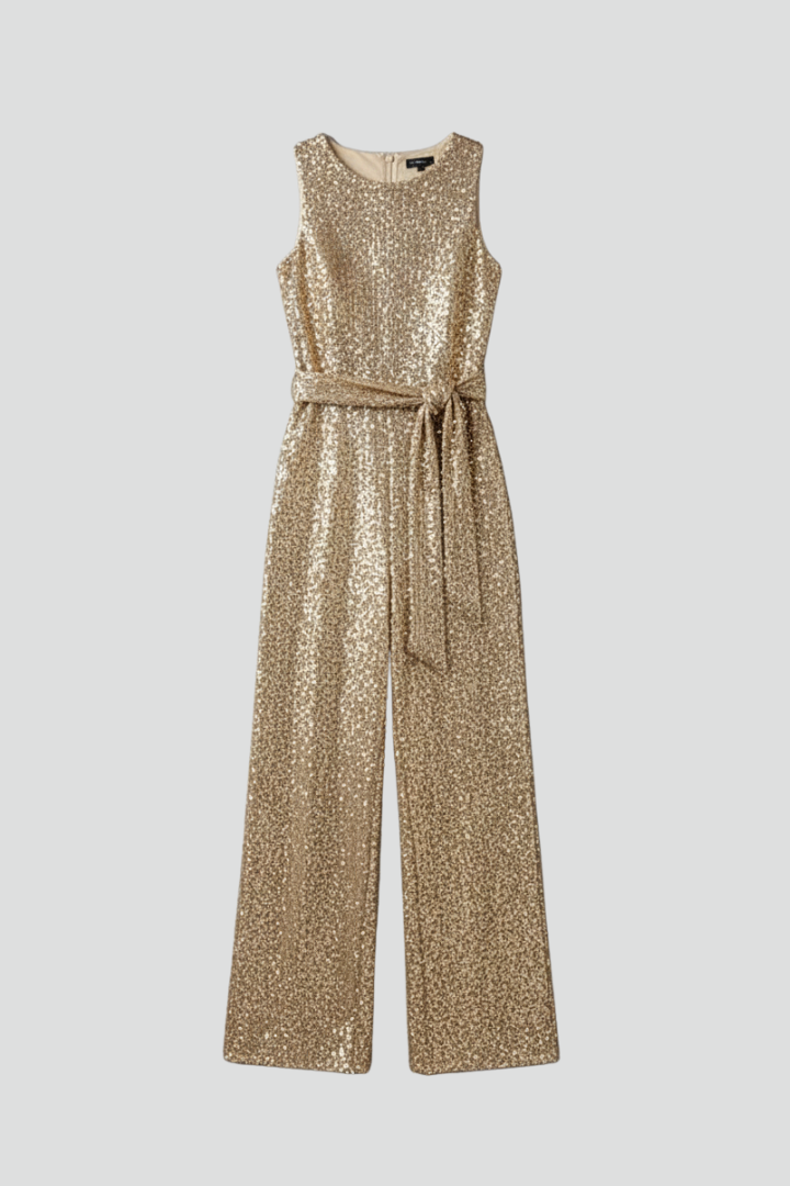 Alethea | Golden Sequin Straight-Leg Evening Jumpsuit