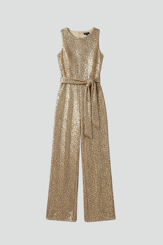 Alethea | Golden Sequin Straight-Leg Evening Jumpsuit