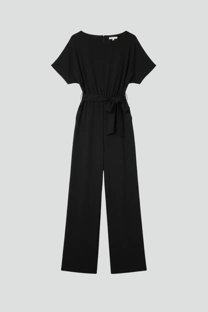 Women’s Tie-Belt Wide-Leg Classic Jumpsuit in Black