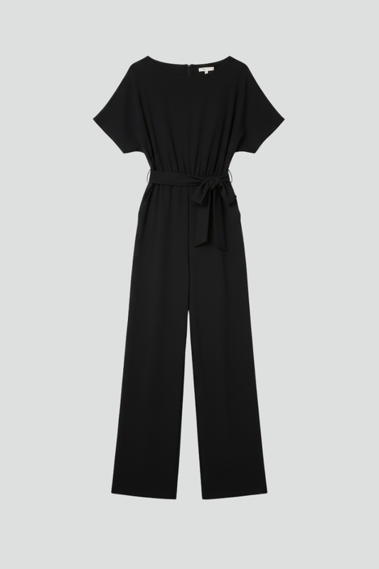 Women’s Tie-Belt Wide-Leg Classic Jumpsuit in Black