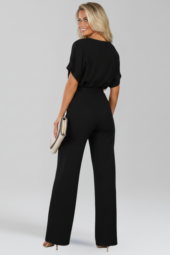 Women’s Tie-Belt Wide-Leg Classic Jumpsuit in Black