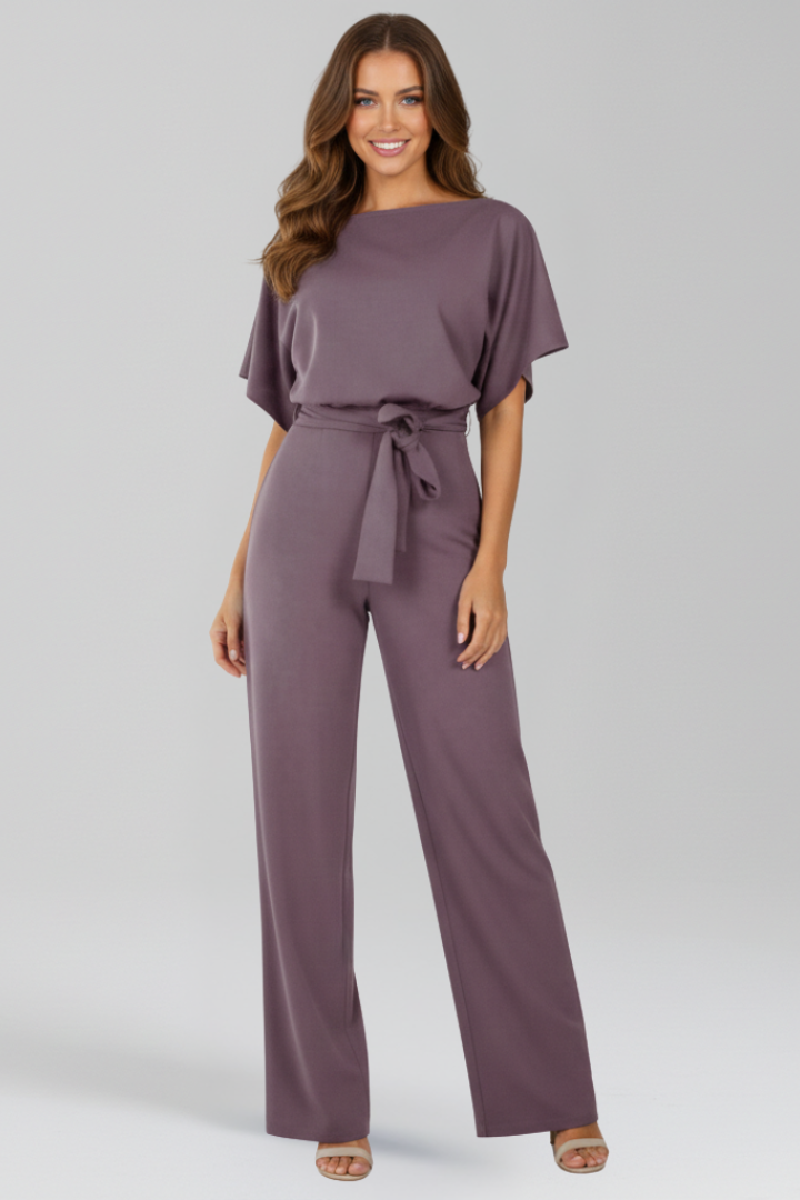 Women’s Tie-Belt Wide-Leg Classic Jumpsuit in Black