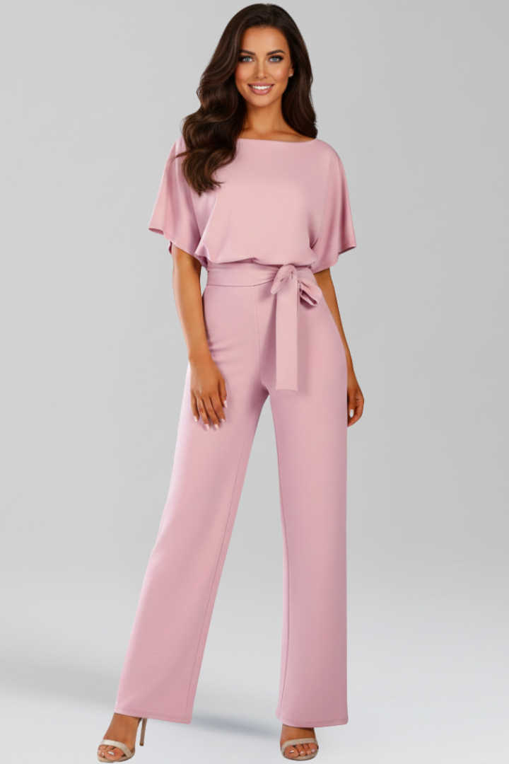 Women’s Tie-Belt Wide-Leg Classic Jumpsuit in Black