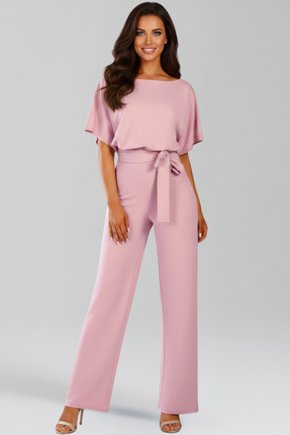 Women’s Tie-Belt Wide-Leg Classic Jumpsuit in Black