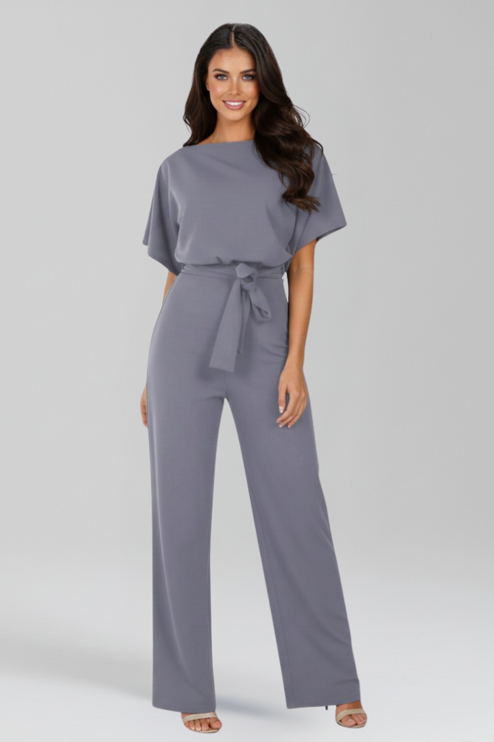 Women’s Tie-Belt Wide-Leg Classic Jumpsuit in Black