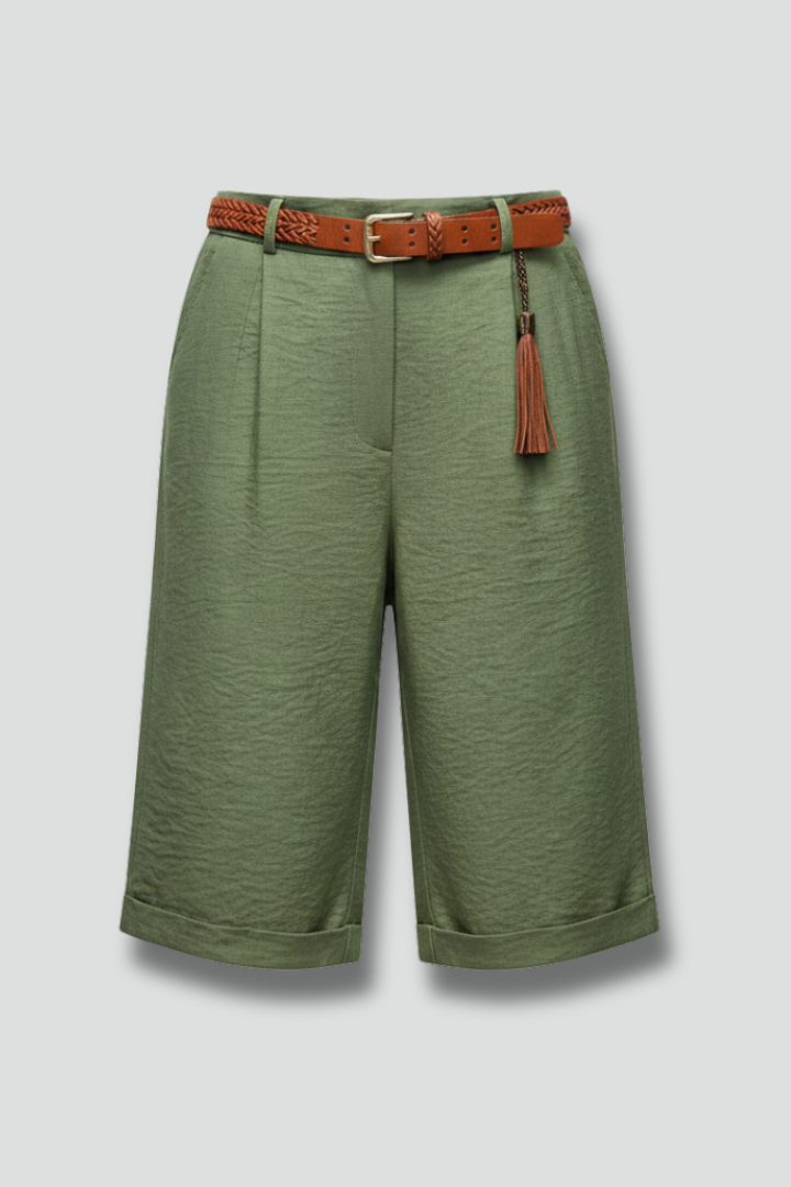 Astrid | Women’s High Waist Tailored Casual Cuffed Olive Green Shorts