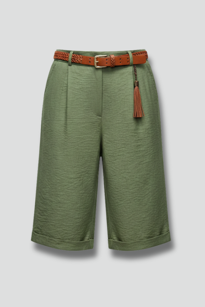 Astrid | Women’s High Waist Tailored Casual Cuffed Olive Green Shorts