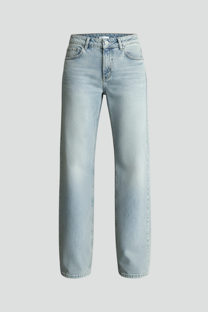 Alethea | Light Blue Women's Relaxed Wide-Leg Denim Jeans with Drawstring Detail