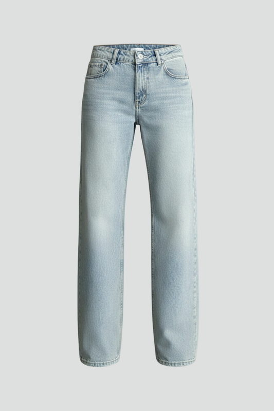 Alethea | Light Blue Women's Relaxed Wide-Leg Denim Jeans with Drawstring Detail