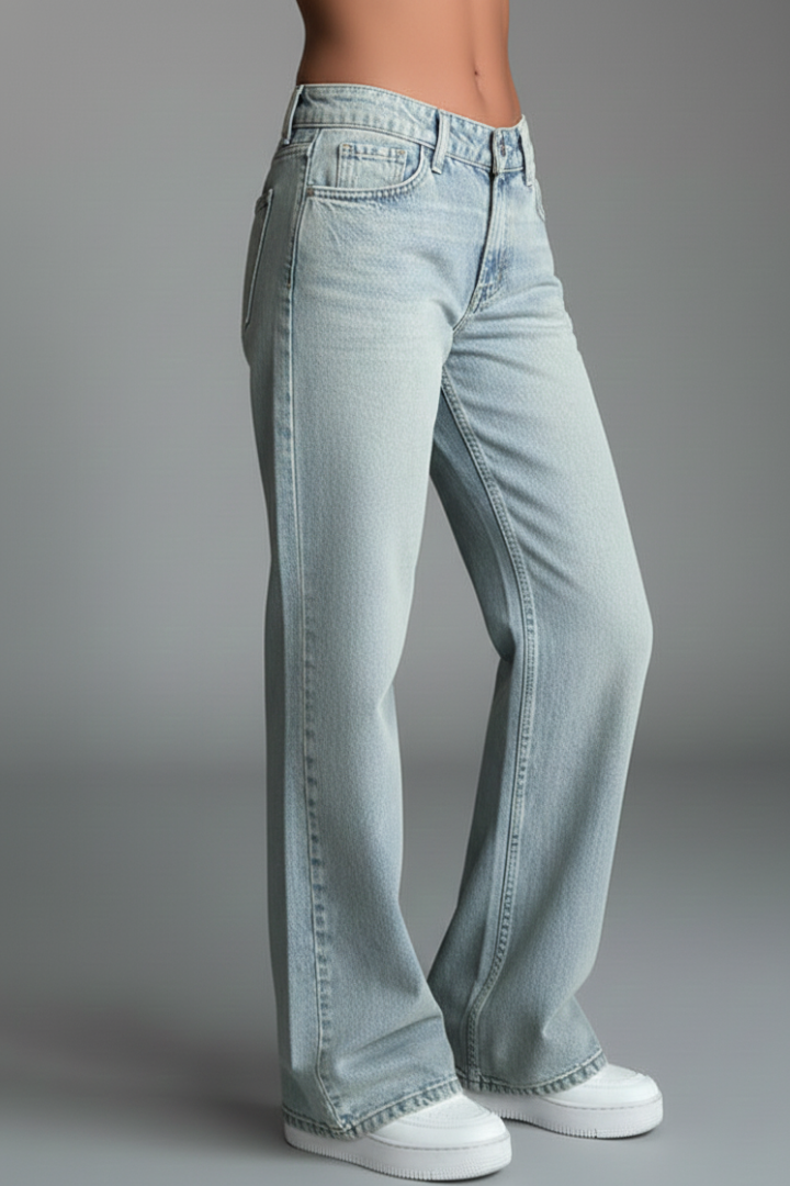 Alethea | Light Blue Women's Relaxed Wide-Leg Denim Jeans with Drawstring Detail