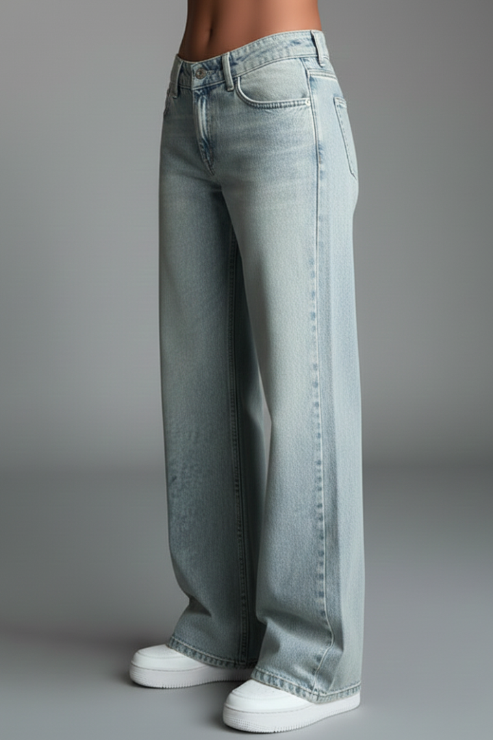 Alethea | Light Blue Women's Relaxed Wide-Leg Denim Jeans with Drawstring Detail