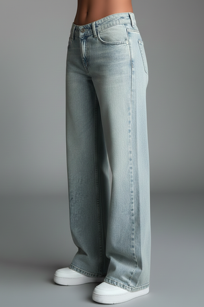 Alethea | Light Blue Women's Relaxed Wide-Leg Denim Jeans with Drawstring Detail