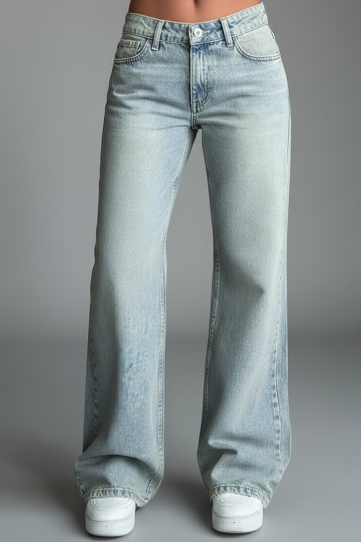 Alethea | Light Blue Women's Relaxed Wide-Leg Denim Jeans with Drawstring Detail