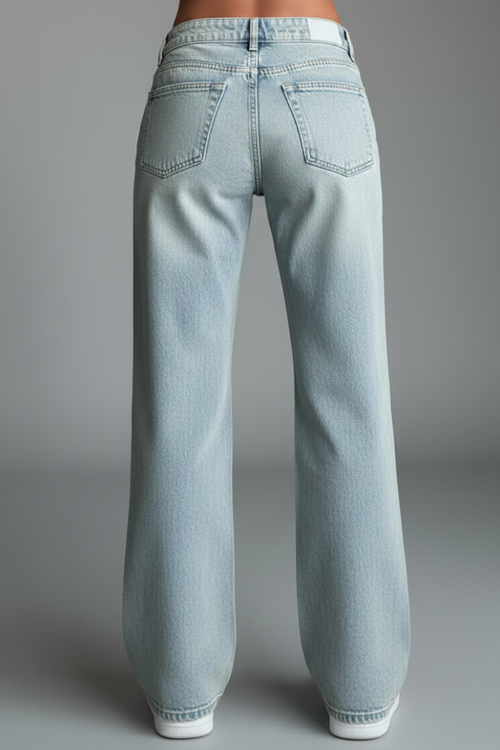 Alethea | Light Blue Women's Relaxed Wide-Leg Denim Jeans with Drawstring Detail