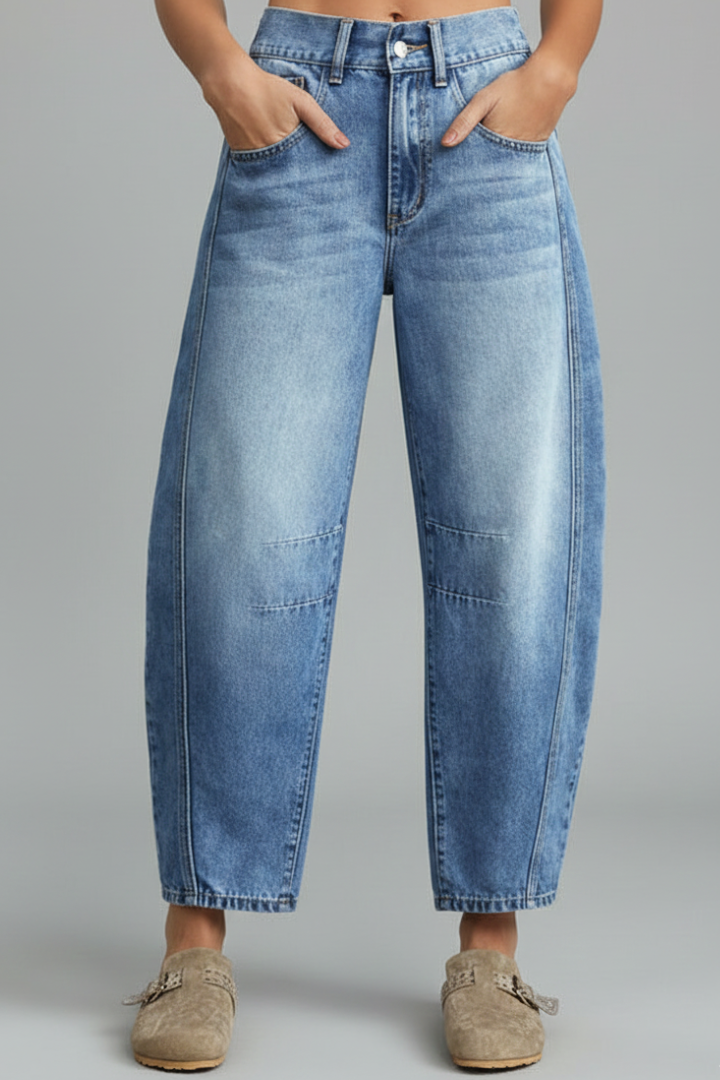 Calista | Women's Casual Low-Waist Straight-Leg Light-Wash Denim Jeans
