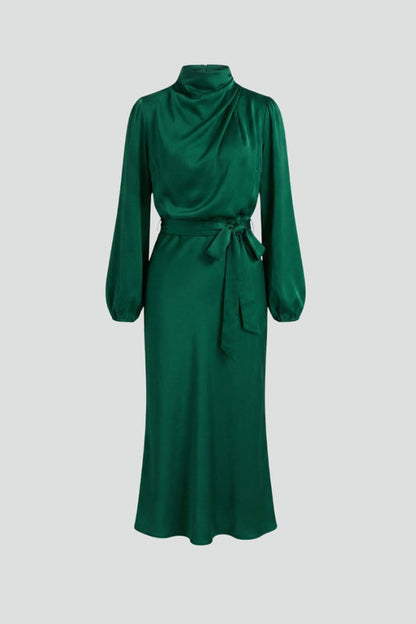 Calista | Emerald Women's High Neck Long Sleeve Midi Dress
