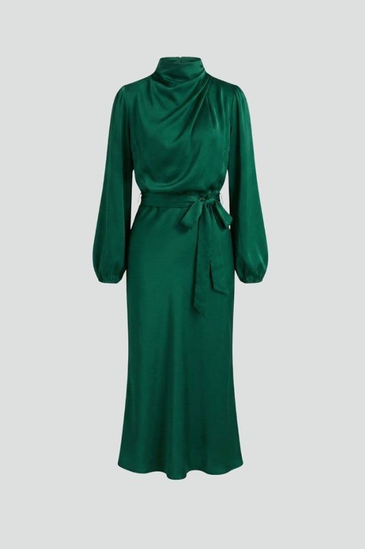 Calista | Emerald Women's High Neck Long Sleeve Midi Dress