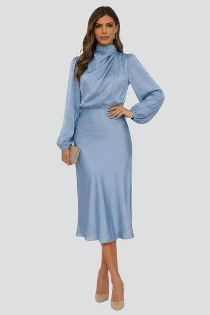 Calista | Emerald Women's High Neck Long Sleeve Midi Dress