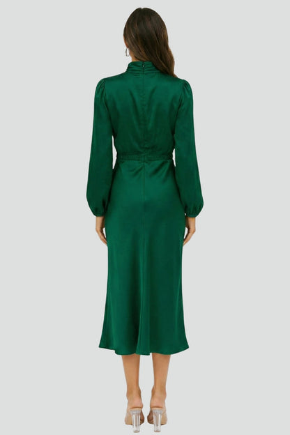 Calista | Emerald Women's High Neck Long Sleeve Midi Dress