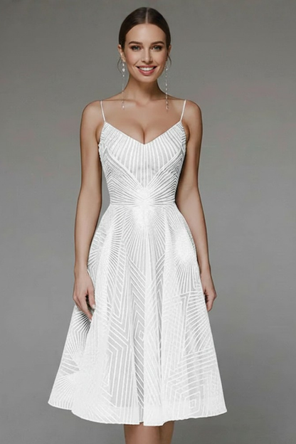 Lumina | Women’s Spaghetti-Strap A-Line Skirt Midi Dress in Light Blue Jacquard