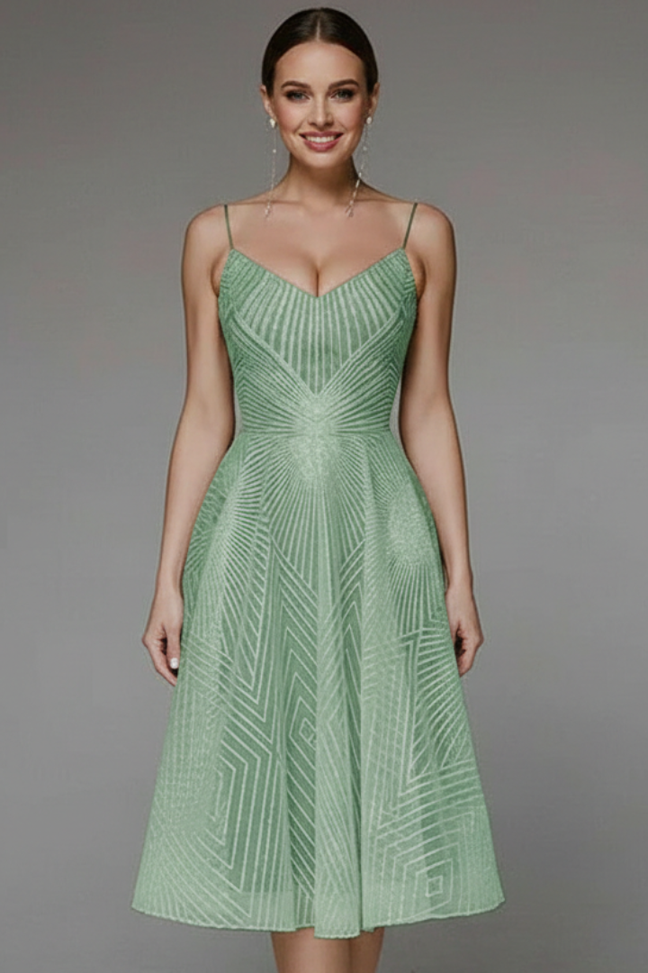 Lumina | Women’s Spaghetti-Strap A-Line Skirt Midi Dress in Light Blue Jacquard
