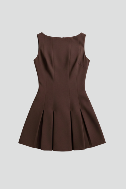 Alethea | Women’s Sleeveless Pleated Skirt Mini Dress in Rich Brown