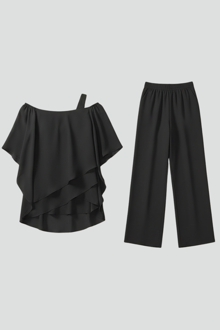 Alethea | Women's Black Off-Shoulder Flowing Wide-Leg Jumpsuit
