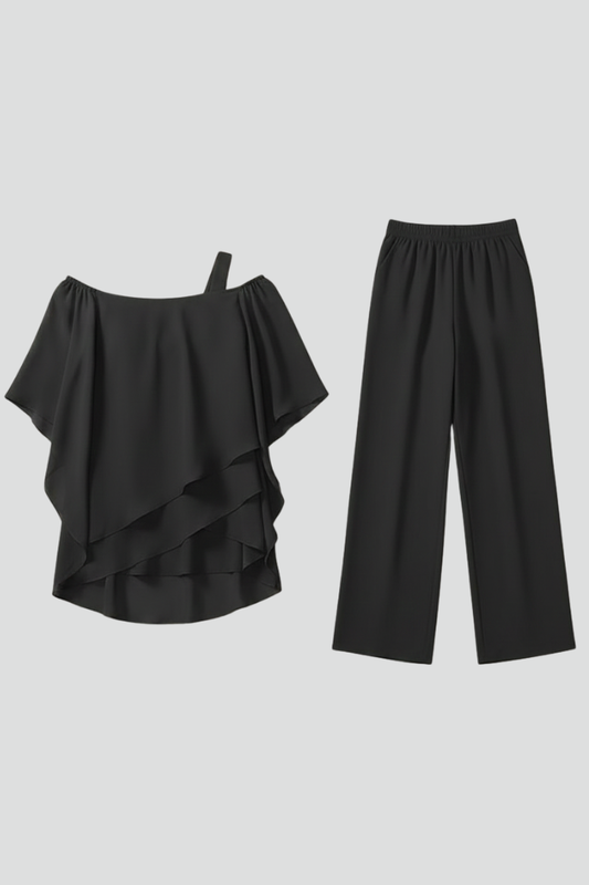 Alethea | Women's Black Off-Shoulder Flowing Wide-Leg Jumpsuit