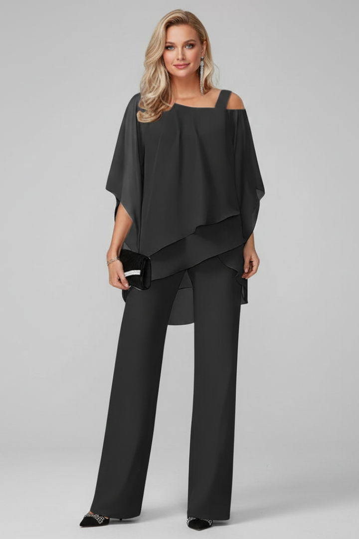 Alethea | Women's Black Off-Shoulder Flowing Wide-Leg Jumpsuit