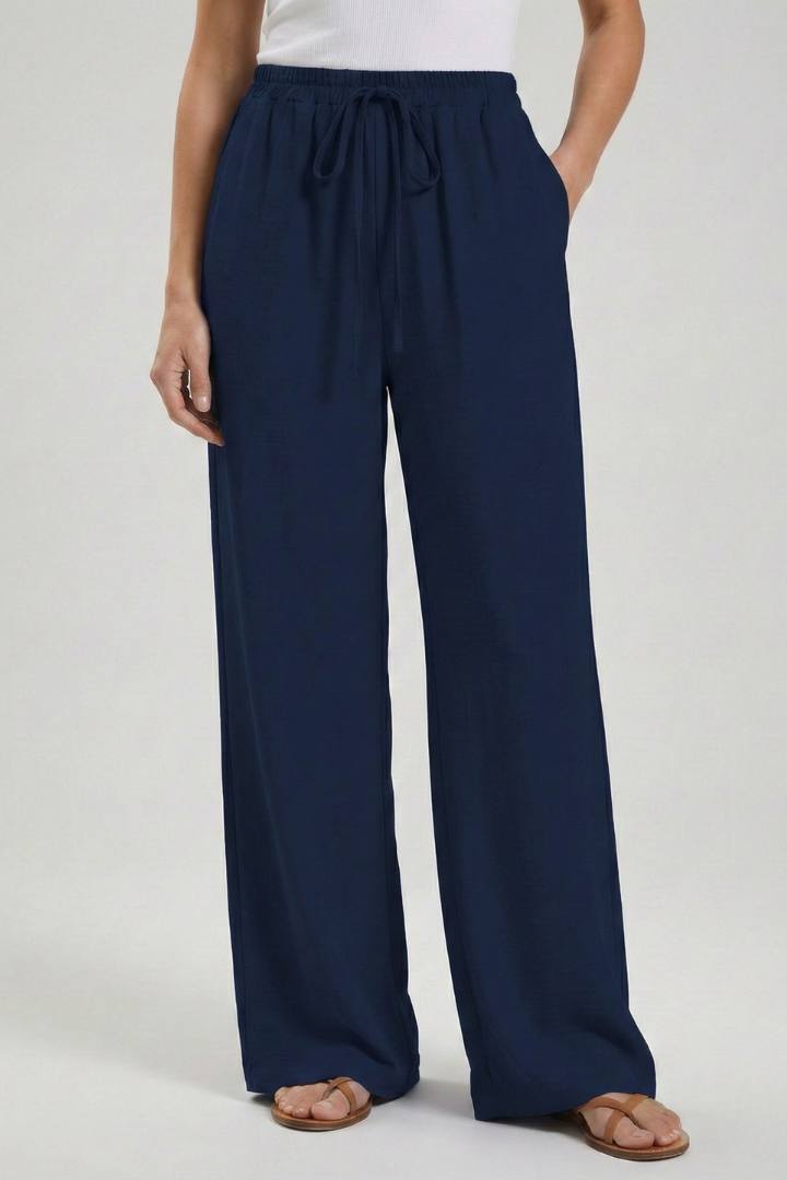 Astrid | Women’s Royal Blue Palazzo Trousers with Drawstring Waist and Side Pockets