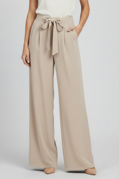 Astrid | Women’s Wide-Leg Drawstring Waist Palazzo Trousers in Mocha Brown