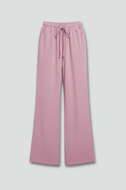 Soft Blush Women's Casual Palazzo Trousers with Drawstring Waist and Side Pockets