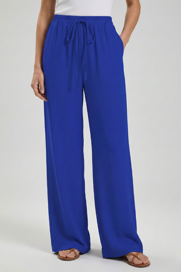Astrid | Women’s Royal Blue Palazzo Trousers with Drawstring Waist and Side Pockets
