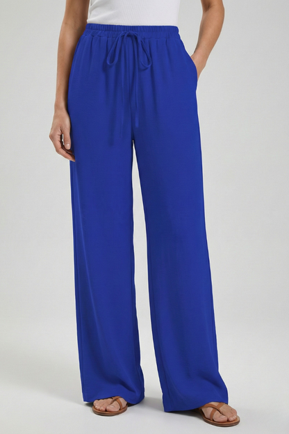 Astrid | Women’s Royal Blue Palazzo Trousers with Drawstring Waist and Side Pockets