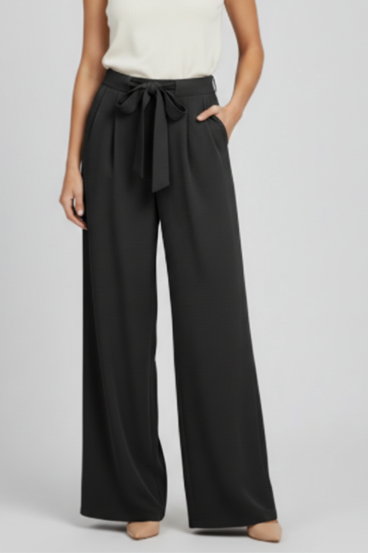 Astrid | Women’s Wide-Leg Drawstring Waist Palazzo Trousers in Mocha Brown