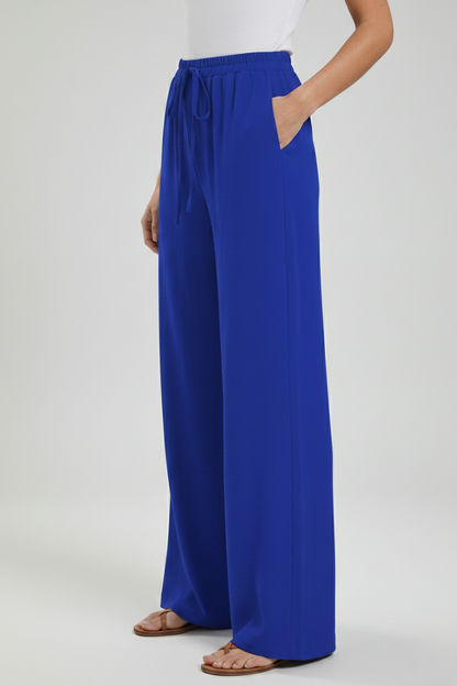 Astrid | Women’s Royal Blue Palazzo Trousers with Drawstring Waist and Side Pockets